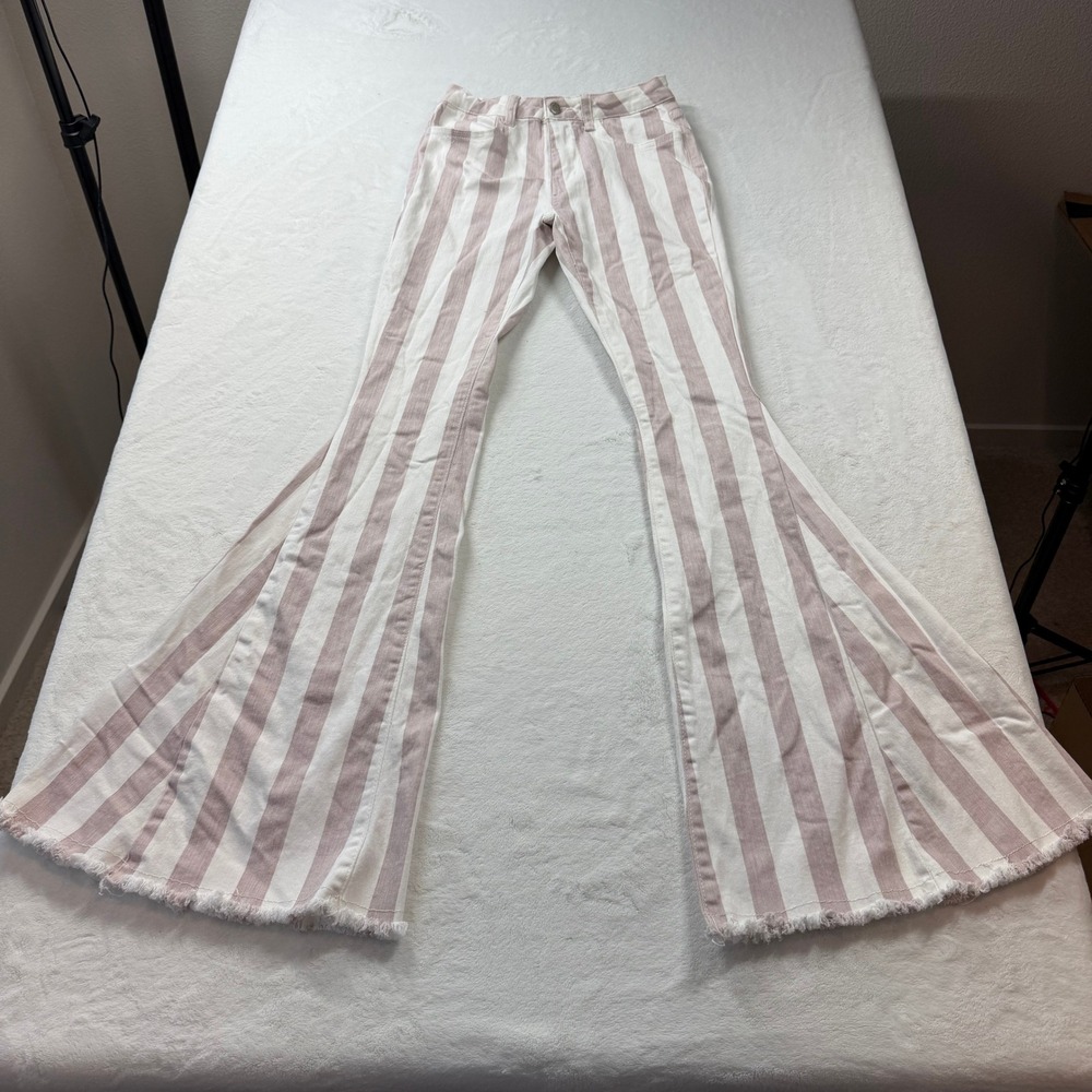 Saints & Hearts Flare Jeans Womens S Mauve White Striped Good Bell Bottom Pants